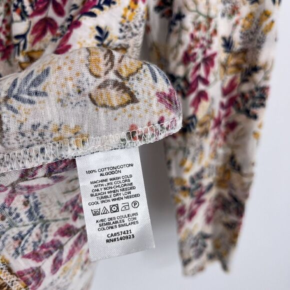 LOFT T Shirt Size Medium Womens Ivory Floral Lace Trim Button Knit Top Prairie - Picture 7 of 8